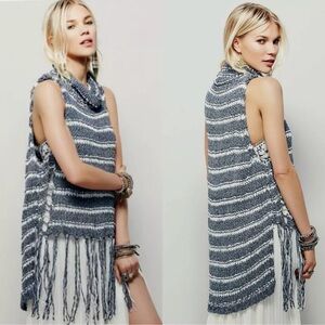 Free People Asymmetrical Fringe Knit Cowl Neck Top